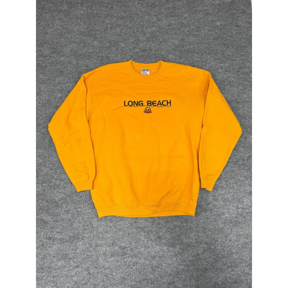 Vintage Long Beach California Sweatshirt Gold Gildan Heavy Cotton‎ L Pullover